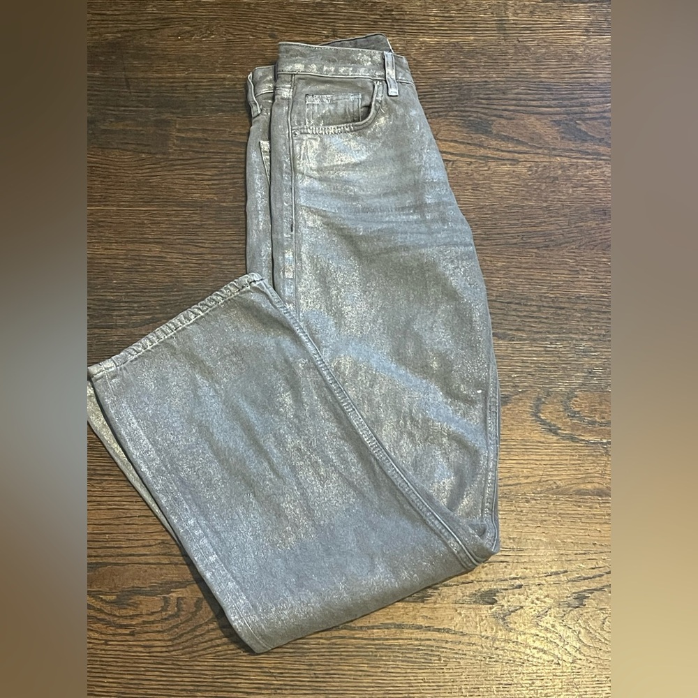 Zara Metallic Silver Straight-Leg Jeans women’s size 2 - Picture 5 of 12